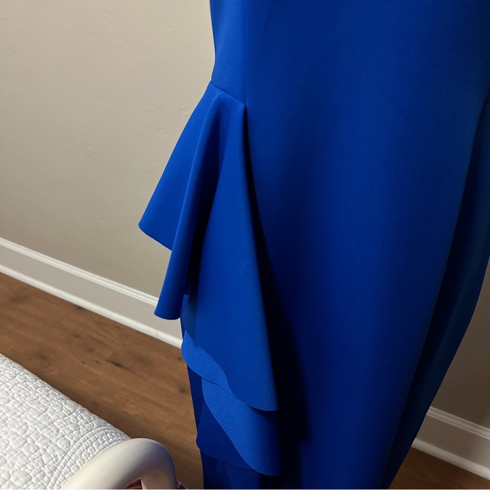 Royal Blue Asymmetrical Ruffle Sheath Dress Size 10 Cocktail Wedding Guest NWOT - Picture 3 of 6